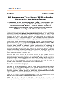 ING Bank ve Avrupa Yatırım Bankası 100 Milyon Euro`luk