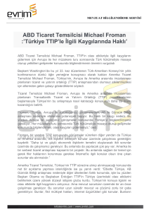 ABD Ticaret Temsilcisi Michael Froman :`Türkiye TTIP`le İlgili