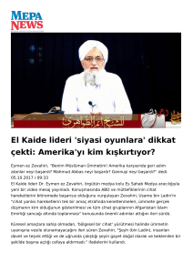 El Kaide lideri `siyasi oyunlara` dikkat çekti: Amerika`yı