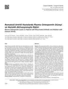 Romatoid Artritli Hastalarda Plazma Osteopontin Düzeyi ve Hastalık