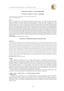 Helal Gıda Sertifikası ve Dış Satımdaki Rolü B. Erdal1, Ş. Turhan, P