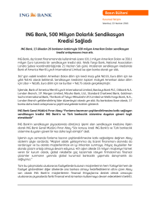 ING Bank, 500 Milyon Dolarlık Sendikasyon Kredisi Sağladı