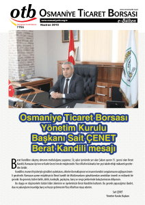 Osmaniye Ticaret Borsası Yönetim Kurulu Başkanı Sait ÇENET