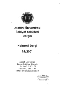 Atatürk Üniversitesi ilahiyat FakQitesi Dergisi . Hakemli Dergi