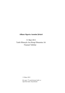 Allianz Sigorta Anonim Şirketi 31 Mart 2012 Tarihi İtibarıyla Ara