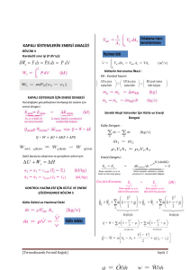 Termodinamik 1 Final Sınavı Formül Kağıdı Yeni