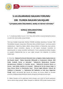5.uluslararası balkan forumu 100. yılında balkan savaşları