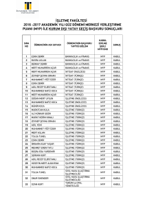 İŞLETME FAKÜLTESİ 2016 -2017 AKADEMİK YILI GÜZ DÖNEMİ