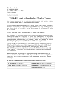TEB`in 2010 yılında net konsolide karı 273 milyon TL oldu.