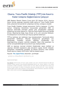 Obama, Trans Pasifik Ortaklığı (TPP)`nda Kasım`a Kadar Uzlaşma