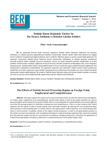The Effects of Turkish Inward Processing Regime on Foreign Trade