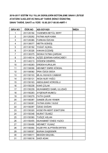 2016-2017 eğitim yılı yıllık derslerin bütünleme sınav listesi atatürk