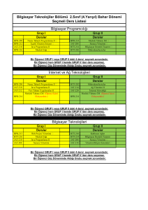 Bahar Dönemi Seçmeli Ders Listesi Bilgisayar Programcılığı İnt