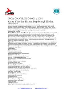 IRCA ONAYLI ISO 9001 : 2008 Kalite Yönetim Sistemi Başdenetçi