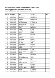 2016-2017 eğitim yılı dönemlik derslerin final sınav listesi türk hukuk