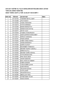 2016-2017 eğitim yılı yılılk derslerin bütünleme sınav listesi türk dili