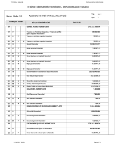 1.7 Bütçe Giderlerinin Fonksiyonel Sınıflandırılması Tablosu