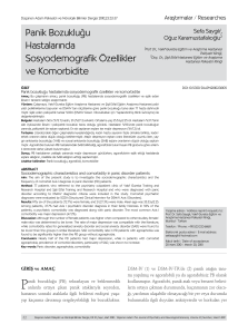 Panik Bozukluğu Hastalarında Sosyodemografik Özellikler ve