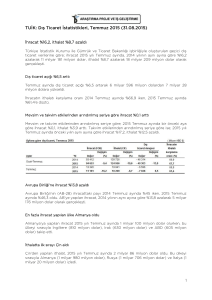 TUİK: Dış Ticaret İstatistikleri, Temmuz 2015 (31.08.2015)