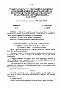 türkiye cumhuriyeti hükümeti ile kazakistan cumhuriyeti