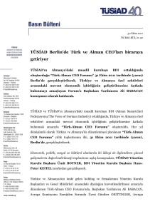 TÜSİAD Berlin`de Türk ve Alman CEO`ları biraraya getiriyor